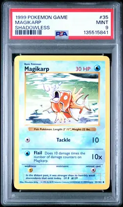 1999 POKEMON GAME SHADOWLESS #35 MAGIKARP PSA 9 - Image 1