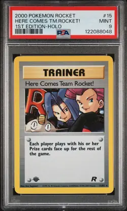 2000 POKEMON ROCKET 1ST ED #15 HERE COMES TEAM ROCKET!-HOLO PSA 9 - Image 1