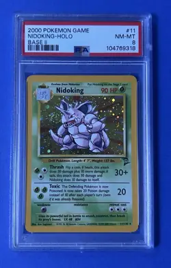 2000 Pokemon Game Nidoking Holo Base II #11 PSA 8 NM-MT - Image 1