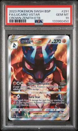 2023 POKEMON SWSH BLACK STAR PROMO #291 FULL ART/LUCARIO VSTAR PSA 10 - Image 1