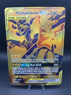 Pokemon Pikachu and Zekrom TCG Gold GX Promo Card SM248 Jumbo GC - Image 1