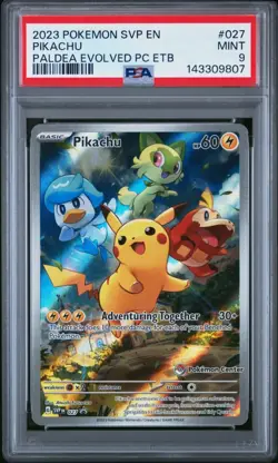 2023 Pokemon Paldea Evolved Pokemon Center ETB PROMO SVP #027 Pikachu PSA 9 - Image 1