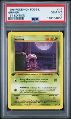 1999 POKEMON FOSSIL 1ST EDITION #48 GRIMER PSA 10 - Image 1