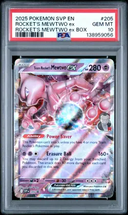 2025 POKEMON SVP EN-SV BLACK STAR PROMO #205 TEAM ROCKET'S MEWTWO EX PSA 10 - Image 1