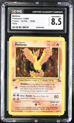CGC 8.5 Moltres 1999 Fossil 1st Edition 12/62 Holo Pokemon Card - Image 1