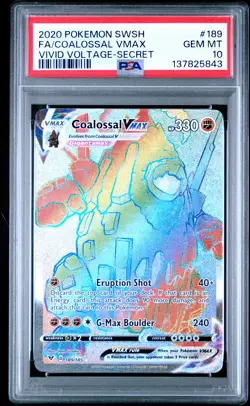 2020 POKEMON SWORD & SHIELD VIVID VOLTAGE SECRET FULL ART/COALOSSAL VMAX PSA 10 - Image 1