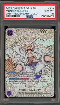 One Piece CCG Monkey.D.Luffy 3rd Anniversary Gold OP05-119 PSA 10 Gem Mint - Image 1