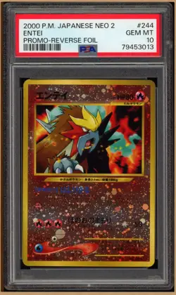 Pokemon 2000 Japanese Neo 2 Premium File Promo #244 Entei Reverse Holo - PSA 10 - Image 1