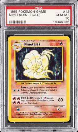 1999 POKEMON GAME BASE SET UNLIMITED #12 NINETALES-HOLO PSA 10 - Image 1