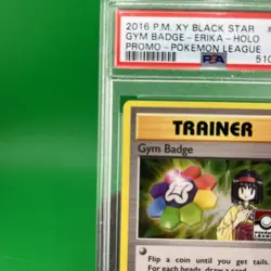 2016 POKEMON XY BLACK STAR PROMO POKEMON LEAGUE GYM BADGE-ERIKA-HOLO PSA 9 - Image 3