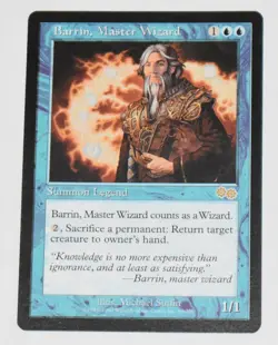 BARRIN MASTER WIZARD Summon Legend Rare Blue URZA'S SAGA MTG - Image 1