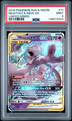 Pokemon Mewtwo & Mew GX 71/236 Unified Mind #71 Tag Team MINT PSA 9 - Image 1