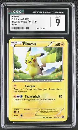 CGC 9 MINT Pikachu 2011 Black & White 115/114 Holo Pokemon Card - Image 1