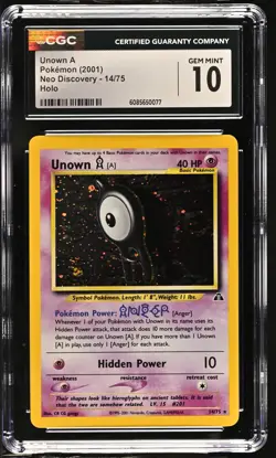 CGC 10 GEM MINT Unown A 2001 Neo Discovery 14/75 Holo Pokemon Card - Image 1