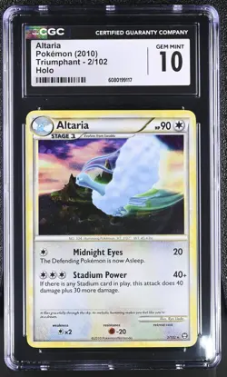 CGC 10 GEM MINT Altaria 2010 Triumphant 2/102 Holo Pokemon Card - Image 1