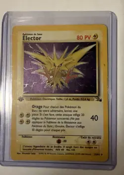 Pokemon Zapdos 15/62 Fossil 1st Edition French* Holo Rare Card 1999 - Image 1