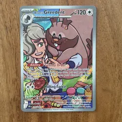 Pokemon TCG Arven's Greedent 205/182 Destined Rivals Illustration Rare NM Card - Image 1