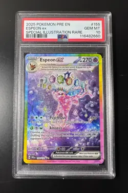 2025 POKEMON PRISMATIC EVOLUTIONS ESPEON EX #155/131 SIR PSA 10 GEM MINT - Image 1