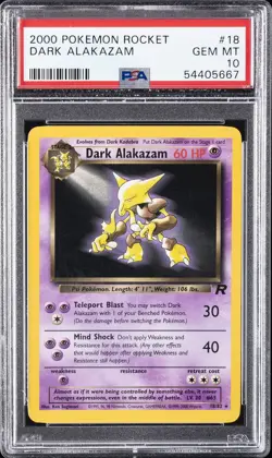 2000 POKEMON ROCKET #18 DARK ALAKAZAM PSA 10 - Image 1