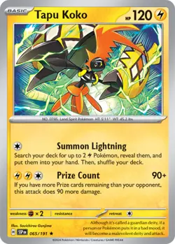 x1 Tapu Koko - 065/191 - Rare - Reverse Holo Pokemon SV08 Surging Sparks M/NM - Image 1