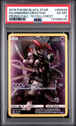 2019 POKEMON SM BLACK STAR PROMO #SM228 FULL ART/ARMORED MEWTWO PSA 6 - Image 1