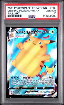 Surfing Pikachu Vmax #009 2021 Pokemon Celebrations Full Art PSA 10 250001 - Image 1