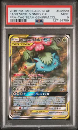 2019 POKEMON SM BLACK STAR PROMO #SM229 FULL ART/VENUSAUR & SNIVY GX PSA 9 - Image 1