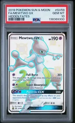 MewTwo GX Hidden Fates #SV59 PSA 10 GEM MINT 2019 Pokemon Sun & Moon FA - Image 1
