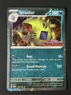 TYRANITAR 135/193 RARE COSMOS HOLO WITH SWIRL POKEMON PALDEA EVOLVED STAMPED NM - Image 1
