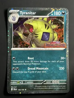 TYRANITAR 135/193 RARE COSMOS HOLO WITH SWIRL POKEMON PALDEA EVOLVED STAMPED NM - Image 3