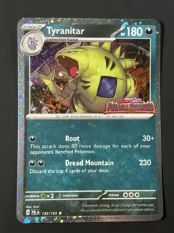 TYRANITAR 135/193 RARE COSMOS HOLO WITH SWIRL POKEMON PALDEA EVOLVED STAMPED NM - Image 4