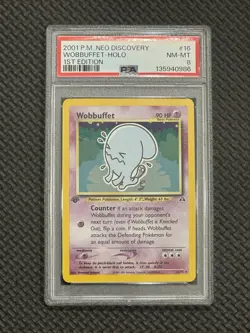 2001 Pokemon Neo Discovery Holo Rare Wobbuffet First Edition 16/75 PSA 8 - Image 1