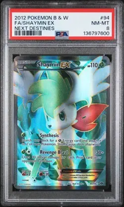 13XX Cert - 2012 POKEMON B&W NEXT DESTINIES #94 FULL ART SHAYMIN EX PSA 8 - Image 1