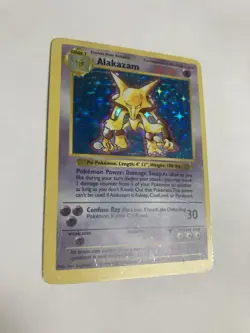Pokemon Alakazam 1/102 Base Set (Shadowless) Unlimited Holo HP Off-Center - Image 2