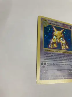 Pokemon Alakazam 1/102 Base Set (Shadowless) Unlimited Holo HP Off-Center - Image 3