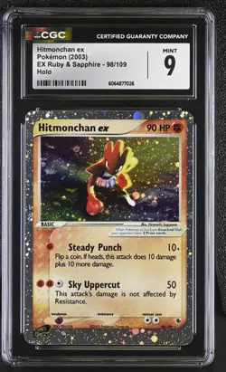 CGC 9 MINT Hitmonchan ex 2003 EX Ruby & Sapphire 98/109 Holo SWIRL Pokemon Card - Image 1