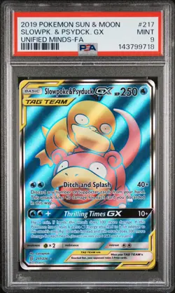 Pokemon TAG TEAM Sun & Moon SLOWPOKE & PSYDUCK GX 217 Unified Minds 🔥 PSA 9 🔥 - Image 1