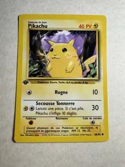 FRENCH Pikachu Base Set #058/102 1st Edition Common Pokemon Card - Image 1