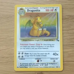Pokemon TCG Dragonite Fossil 4/62 Holo Rare 1999 Wizards Base Set Copyright - Image 1