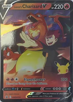 Pokemon Celebrations 25th Anniversary TCG Black Star Promo Lance's Charizard V - Image 1