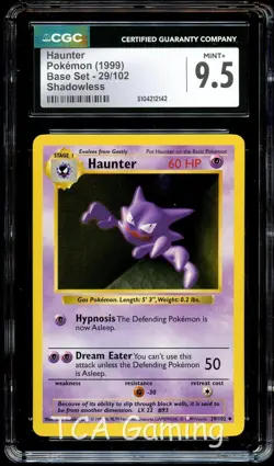 CGC 9.5 MINT+ Haunter 29/102 SHADOWLESS Base Set Pokemon Card 142 - Image 1
