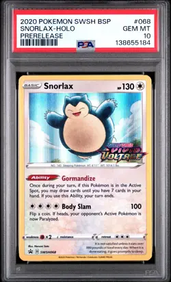 Pokemon Snorlax SWSH068 Vivid Voltage Pre-Release PSA 10 GEM MINT - Image 1