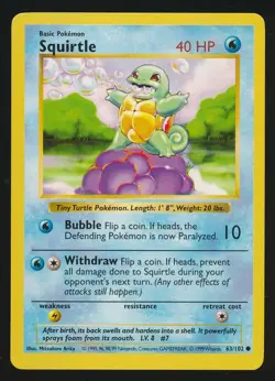 SQUIRTLE 63/102 Pokemon BASE SET ENGLISH COMMON - Image 1