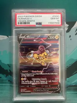 2023 POKEMON SWORD AND SHIELD CROWN ZENITH FULL ART RAIKOU V PSA 10 - Image 1