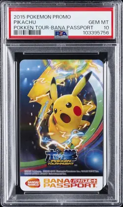 2015 POKEMON PROMO POKKEN TOURNAMENT BANA PASSPORT PIKACHU PSA 10 - Image 1