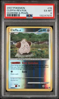 2007 POKEMON DIAMOND & PEARL #78 CLEFFA-REVERSE FOIL PSA 6 - Image 1