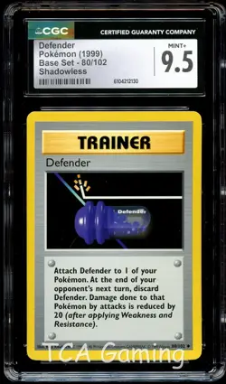 CGC 9.5 MINT+ Defender 80/102 SHADOWLESS Base Set Pokemon Card 130 - Image 1