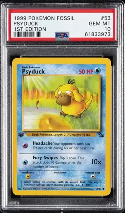1999 POKEMON FOSSIL 1ST ED #53 PSYDUCK PSA 10 - Image 1