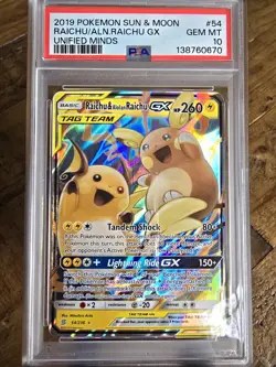 Pokemon Unified Minds Raichu & Alolan Raichu GX Tag Team 54/236 PSA 10 - Image 1