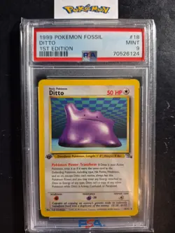 First Edition 1999 Pokemon Fossil 18/62 Ditto PSA Mint 9 - Image 1